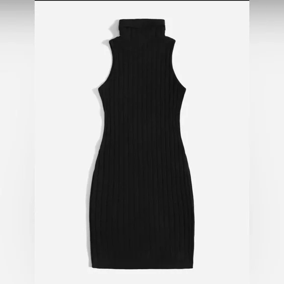 womens dress black shoes THE MYSTYLEMODE BLACK SLEEVELESS RIBBED TURTLENECK BODYCON DRESS